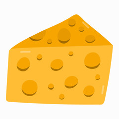 Swiss cheese for meal. Popular products for worldwide traditional breakfast. Part of head of the cheese in naive style. Cute vector hand drawn clipart isolated on background. Concept of meal, food.