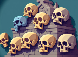 Details of the ossuary's skulls. Generative AI