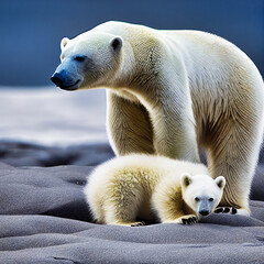 A polar bear and its cub on the ice floe - generative AI