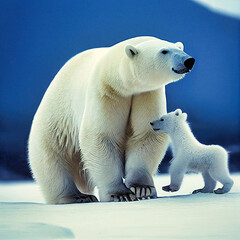 Obraz na płótnie Canvas A polar bear and its cub on the ice floe - generative AI
