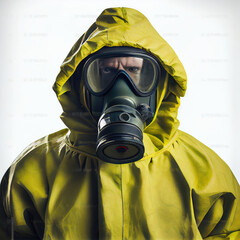 Man in gas mask. Biohazard. Generative AI