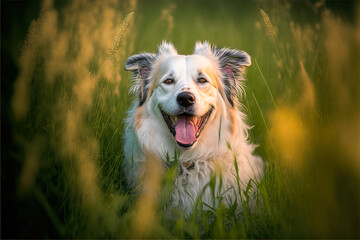 a happy dog in the grass, generative ai