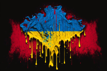 paint dripping ukrainian flag as a symbol for a bleeding country, Generative AI