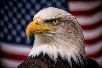 Naklejka premium a bald eagle in front of an american flag, Generative AI