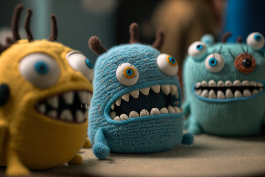 cute little angry embroidered monsters, Generative AI