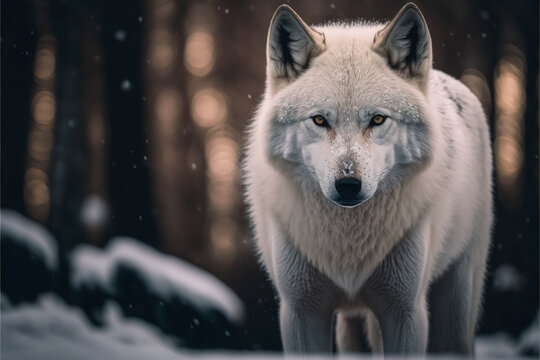 portrait of a white wolf in the snow, generative ai