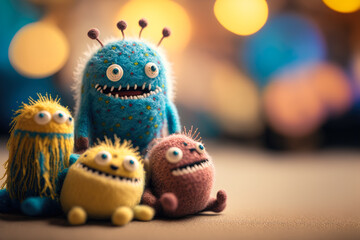Fototapeta na wymiar cute embroidered monsters, generative ai
