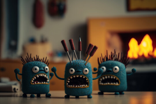 cute little angry embroidered monsters, Generative AI