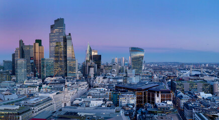 UK, England, London, City skyline from St Pauls dusk