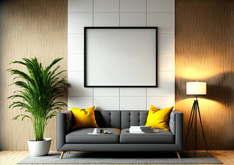 Wall mock up in modern interior living room with furniture and decoration Interior mockup. Generative AI