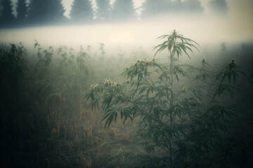 cannabis growing in the mist. Generative AI