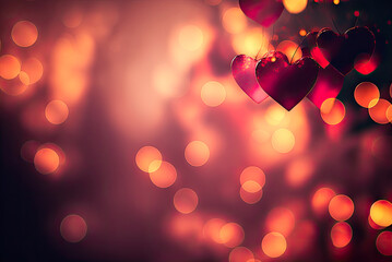 Fototapeta na wymiar Valentine's Day background, bokeh, hearts. Generative AI