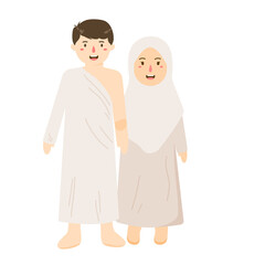muslim pilgrim wearing ihram clothes to perform hajj and umrah
