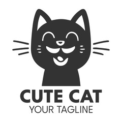 Cute cat logo design, vector template.