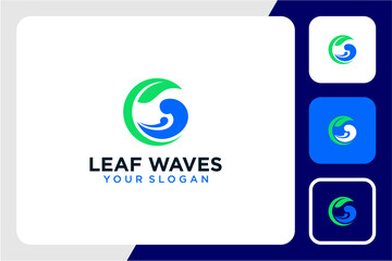 leaf logo design with waves and water