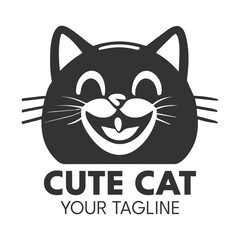 Cute cat logo design, vector template.