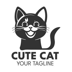 Cute cat logo design, vector template.