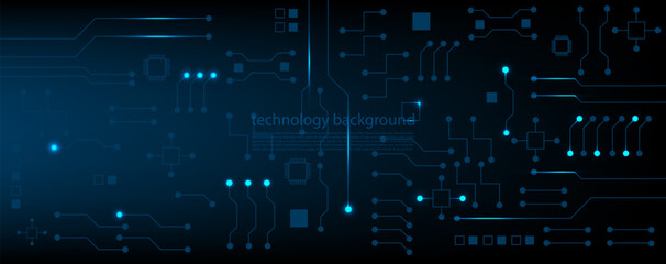 Blue circuit electronic or electrical line on circuit board engineering technology concept vector background