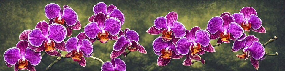 Colorful purple orchids - exotic tropical orchids are fragile, delicate, and beautiful. Natural panoramic image made by generative AI