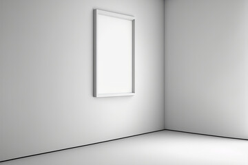 A white wall and an empty frame. Generative AI