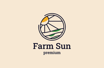 Nature Farm sun Field Simple Logo Branding, with circle icon template