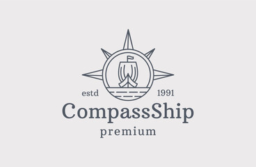 Obraz premium Vintage compass ship logo concept in a modern style with white color