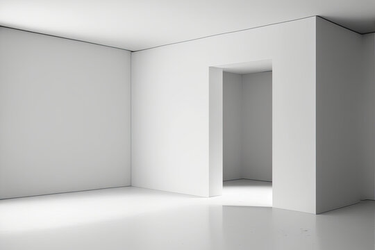 Abstract white interior with blank walls and corners. Generative AI
