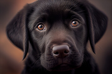 Nahaufnahme schwarzer Labrador Welpe. Portrait. Generative Ai.