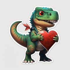 Obraz premium green dragon cartoon with heart