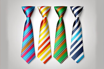 Men's striped ties, colored neckties with straps. on a white background, alone. Generative AI