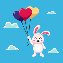 Flat Illustration of Bunny Holding the Love Balloons. Valentine's Day Vector Illustration.