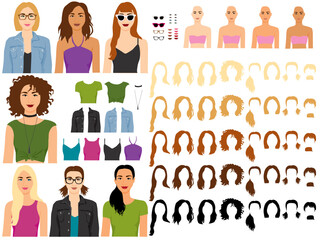 Boho girls fashion avatar portrait creator with assorted hair and clothing styles
