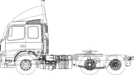 Truck tow engine detailed illustration vector sketch