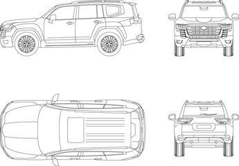 Vector sketch of family car illustration four side view