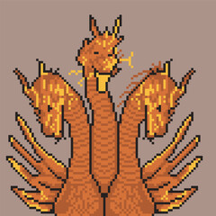 dragon character 3 heads in pixel art art