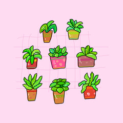 Potted plant collection set doodle
