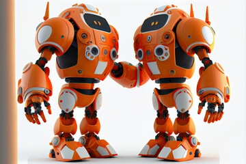 Orange robot shake hand isolated on white background. 3D rendering image with clipping path
