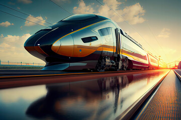 Obraz premium Futuristic high-speed express passenger train. Logistics of the future, modern technologies
