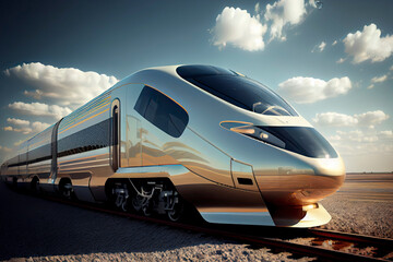 Fototapeta na wymiar Futuristic high-speed express passenger train. Logistics of the future, modern technologies