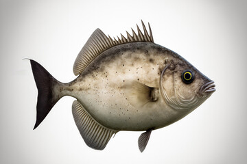 Obraz premium against a white backdrop, a sweet halibut fish. Generative AI