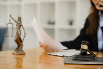 Female lawyer working at client's office discussing documents