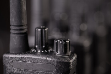 close up of a wireless radio set volume potentiometer and channel selection dial. industry standard...