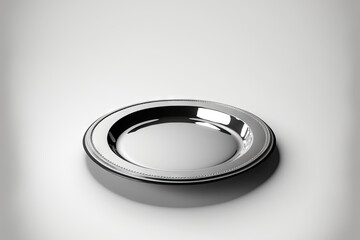 silver dish against a white background. presentation of food. menu design. Lay flat. Copy space. Generative AI