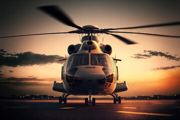 Fototapeta na wymiar Helicopter on the helipad at dusk. Generative AI