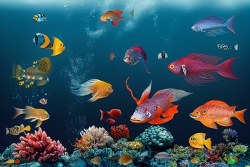 Fototapeta na wymiar Underwater wild world. Tropical fishes. Image created with Generative AI technology