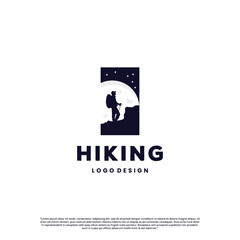 night hiking logo design on isolated background