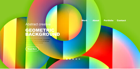 Colorful shiny and glossy circles abstract composition with light and shadow effects, geometric vector abstract background