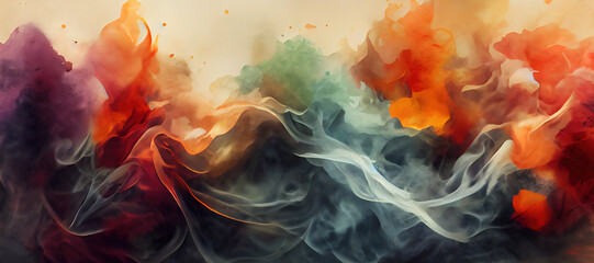 Fototapeta na wymiar colorful watercolor fire smoke background with Generative AI Technology
