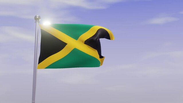 Animation National Flag with Sky and Wind  -Jamaica