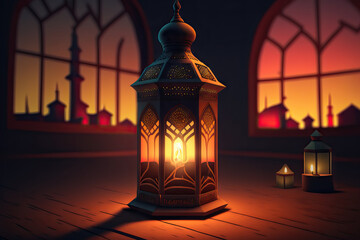 Cartoon Ramadan Lantern. Generative AI